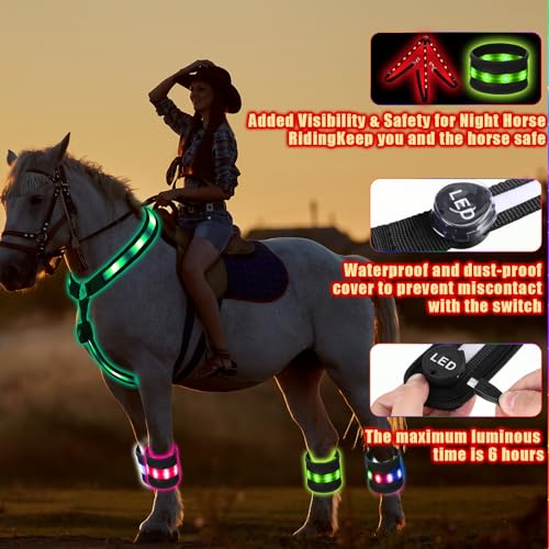 Silipull MIU-SILIPULL-291 5 Pcs 8 Colors Light Up Horse Tack Set Includes 1 Led Horse Breastplate Collar And 4 Led Horse Leg Band Usb Rechargeable Equestrian Safety Gear Adjustable Visibility thumb #4