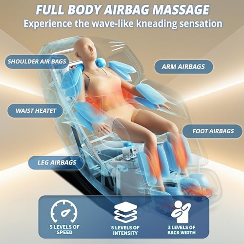Bild 4 - Ganzkörpermassagesessel mit Bodyscan 4D-Robotische Hände Intelligente Shiatsu Massagesitzauflage mit Sprachfunktion Rückenheizung(Schwarz)
