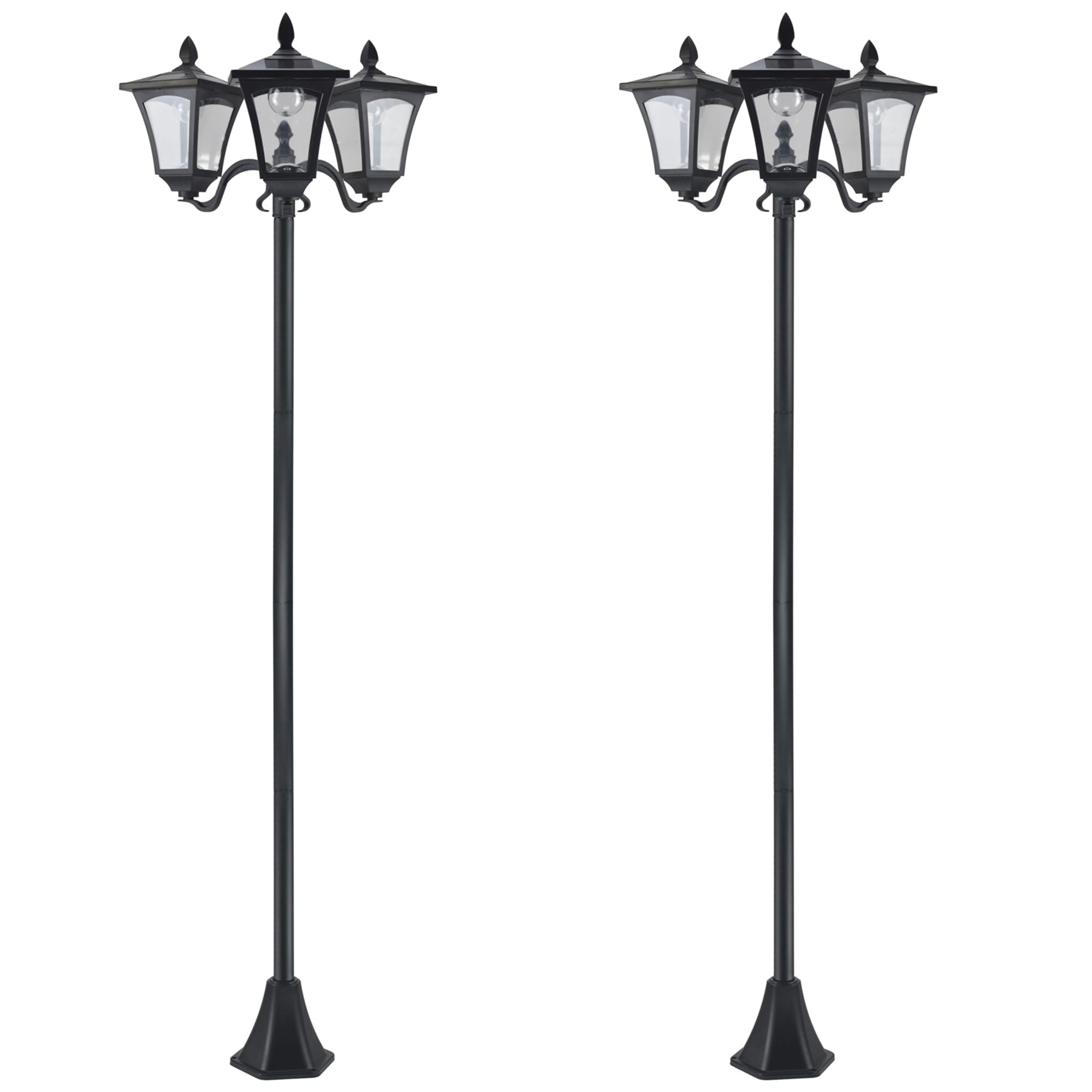 Outsunny Farolas Solares de Exterior IP44 2 Piezas 51,5x47x182,5 cm Negro | Luces Solares de Pie, con 3 Luces LED, para Camino Terraza Patio