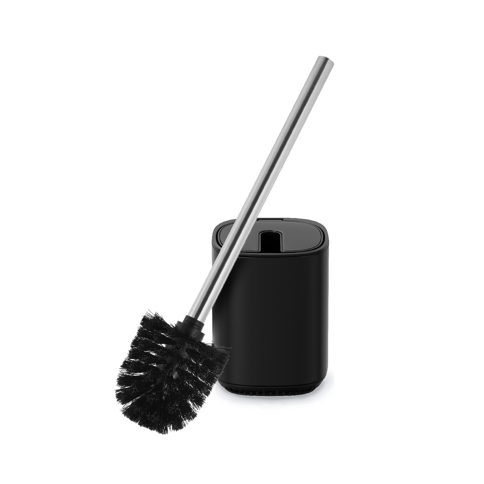 Sleek Toilet Brush Holder Set Toilet Bowl Brush Stainless Steel Automatic Open lid Toilet Bowl Cleaner Brush with Durable Bristle Head Toilet Cleaning Brush for Bathroom (1, black)