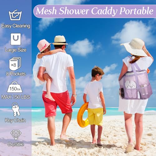Image of Hillban Large Beach Mesh Bags Bulk for Women Beach Tote Bag with 8 Pocket Zipper Waterproof Sandproof for Pool Cruise Ship