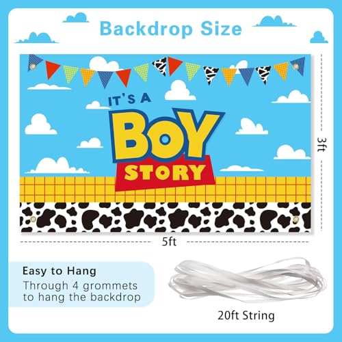 Image of Boy Story Baby Shower Decorations Backdrop Banner,It's A Boy Stroy Large Size 3 x 5Ft Toy Cloud Backdrop Banner Decor