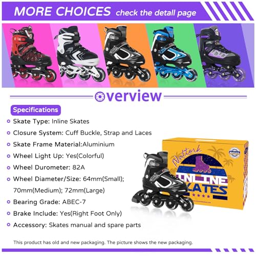 Image of Nattork Adjustable Inline Skates for Kids with Light Up Wheel, Outdoor & Indoor Illuminating Roller Skates for Girls and Boys,Beginners
