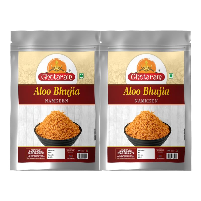 Ghotaram Aslee Rao Bikaner Organic Alu Bhujiya Bhujia, Aloo bhjiya Bhujia Bhujiya Namkeen Snack, Rakhi Diwali Holi Festival Namkeen Snack Anytime Healthy Namkeen Savoury Snack-350g*2Pack image 5