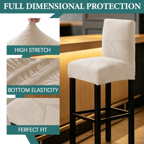 Image of HAOYONG Bar Stool Covers, Stretch Counter Stool Pub Chair Slipcover Washable Counter Height Chair Covers for Kitchen Dining Room Cafe Set of 2 (Beige)