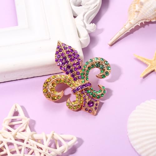 Image of Mardi Gras Brooches Pin for Women Girls Rhinestone Mask Fleur De Lis Brooch Glitter Jester Pins Fat Tuesday Carnial Parade Holiday Brooches Jewelry