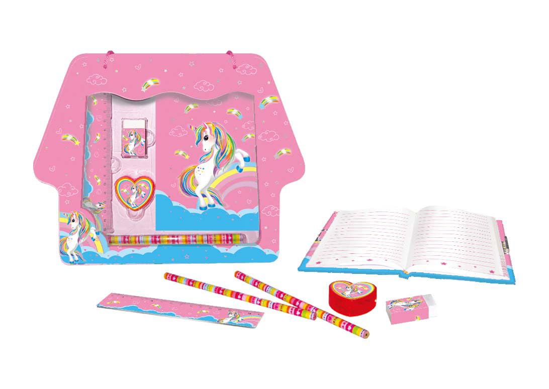 Atoz Unicorn Stationery Set for Girls, Diary Notebook with Pencils and Accessories, Pink
