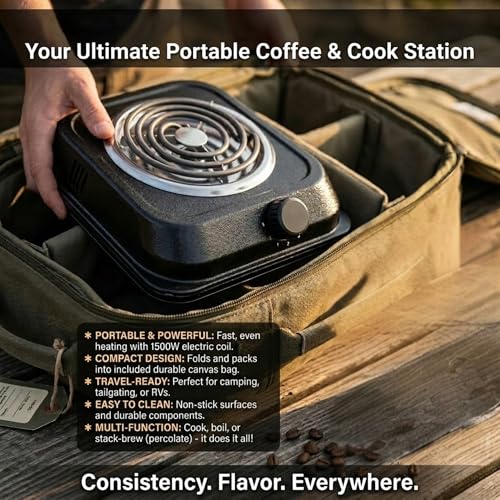 Image of Exxelo 10 Year Warranty Portable Electric Coil Hot Plate Single Burner with Adjustable Temperature Control, Compact Cooking Stove, Durable Metal Body, Ideal for Kitchen, Office & Travel Use