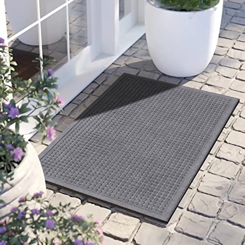 A1 Home Collections All Weather Absorbent Doormat, Quick Dry, Absorbs Up To 2 Cups Of Moisture, Non Slip & Heavy Duty Sbr Crumb Rubber Backing Indoor/Outdoor Boot Scraper,24X36, Charcoal Grey #TOP1