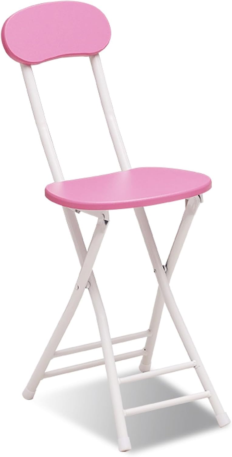 18 Inch Portable Folding Stool, Stool with Backrest & Footrest, Kitchen Breakfast for Fishing Hiking Gardening Travel BBQ (Color : Pink) (Pink One Size)