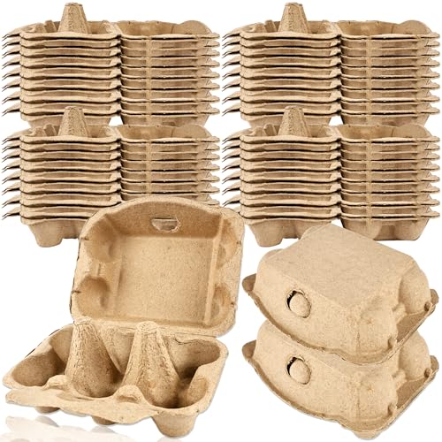 52 Pack Paper Egg Cartons Bulk 6 Count Natural Pulp Egg Containers 3 x 4 Style Square Chicken Cardboard Egg Tray Holder for Family Farm Market Chicken Farm Storing