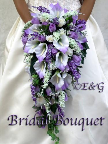 Wedding bouquet bridal package bridesmaid groom boutonniere corsage silk flowers love ANGIE PURPLE