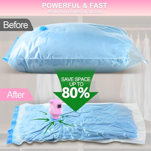 Image of Electric Pump for Vacuum Storage Bags, 55W 5000PA Portable Travel Vacuum Pump for Storage Bags, Pink