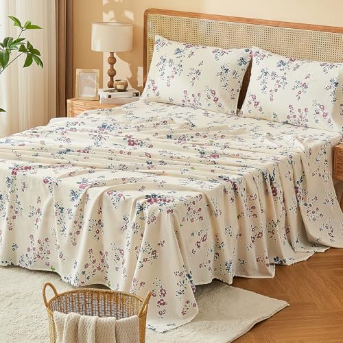 Image of Bedlifes 100% French Linen Floral Queen Bed Sheet Set - 16 inch Deep, 4Pcs | Soft & Durable, Breathable & Cooling, Pure Flax Linen, OEKO-TEX Certified, Moisture-Wicking, Easy Care, Machine Washable