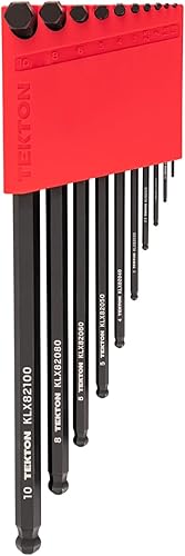 TEKTON Juego de llaves en L hexagonales de extremo esférico con soporte, 10 piezas (0.051-0.394 in, tamaños comunes)  KLX91202