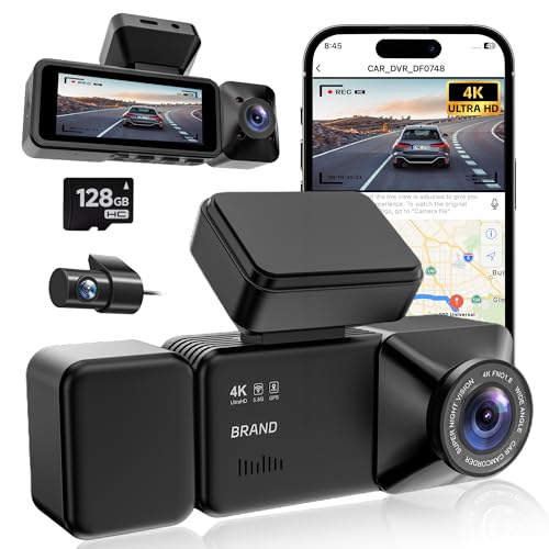 4K 3 Channel Dash Cam Front and Rear with Cabin