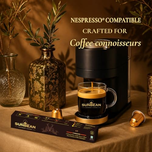 Image of SUNBEAN Panagiri Gourmet Coffee Capsules Box | Intensity - 8 | Nespresso Compatible | Single Serve | Medium Roast | Pack of 40