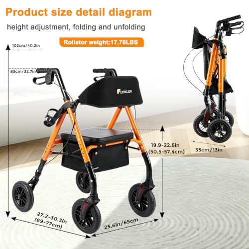 Image of Foldable Rollator Walkers for Seniors with Seat,4 Wheel Rolling Walker