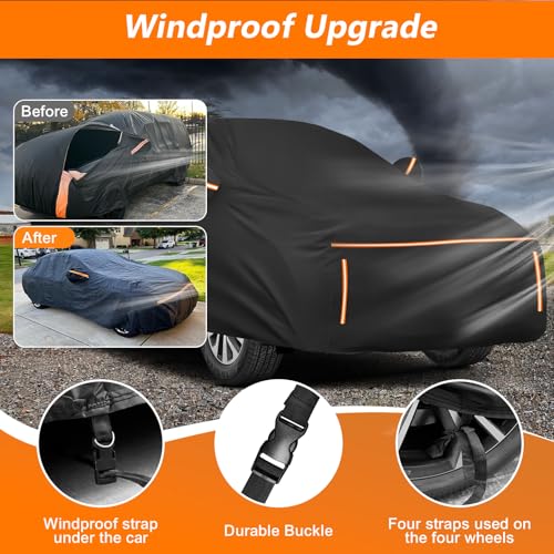 Image of Car Cover for Subaru Outback 1994-2025, 115G PEVA & Black Spunlace Cotton Waterproof Wagon Cover, Fits 1994-2025 All Generations, 210-230 inch, Reflective Strips, Side Zipper, 4 Wheel Straps