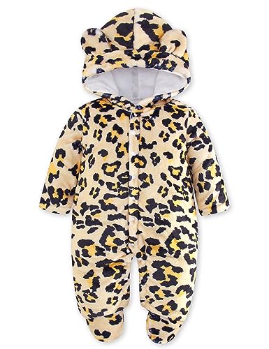 Image of Vogseek 0-3 Months Baby Girl Halloween Winter Snow Suit Newborn Girl Clothes Winter Brown Onesie for Boys Girls One Piece Fleece for Baby Birthday Bear Hoodys