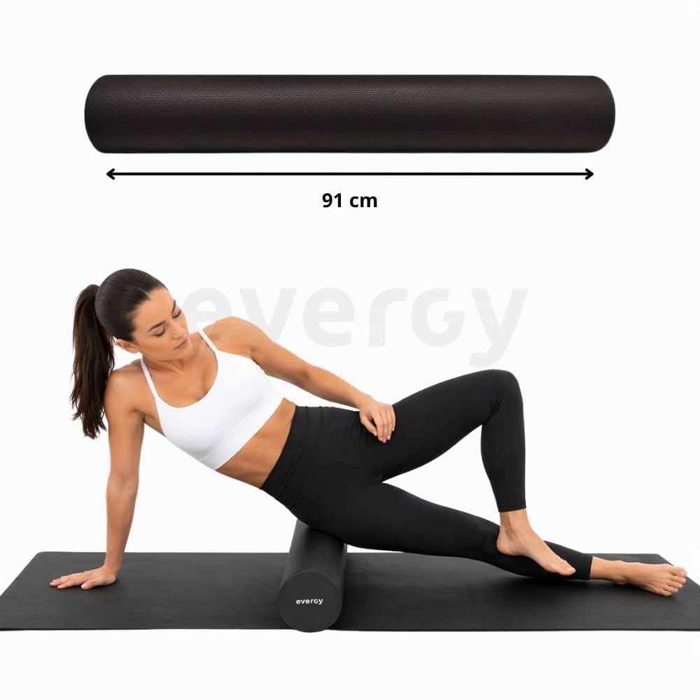 Foam Roller Negro 91 cm - Rodillo para masaje muscular espuma EVA alta densidad. Recuperación, Yoga, Fitness.