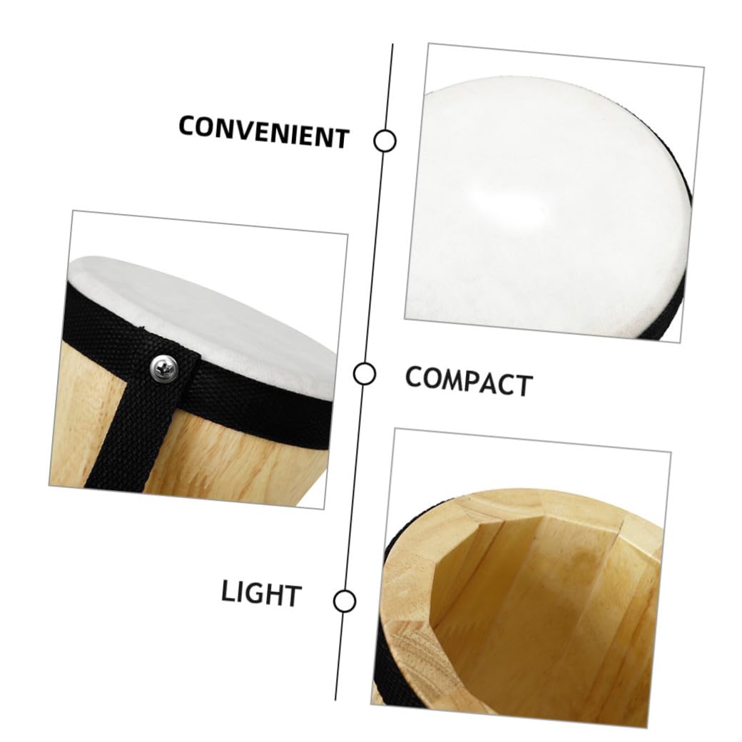 Tamburo a Mano Bongo in Legno e Pelle Nera per Ragazzo Ragazza | Percussione Portatile, Suono Chiaro e Nitido, Articolo Resistente, Include Bacchetta