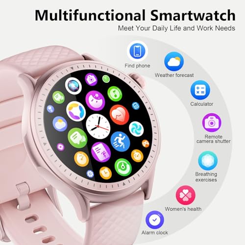 Image of Smart Watch for Men Women Answer /Make Call, 1.46'' AMOLED Ultra-Clear Screen Fitness Tracker with Heart Rate /Sleep /SpO2 Monitor, 3ATM Waterproof Smartwatch for iPhone /Samsung /Android, 110+ Sport, Pink