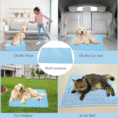 OUYULAI Kühlmatte für Hunde und Katzen, Selbstkühlende Hundematte, Ungiftig Kühlkissen für Haustiere, Waschbar Hund Kältematte für Drinnen, Draußen und Auto, Blau,60 * 50cm (Blau-2)