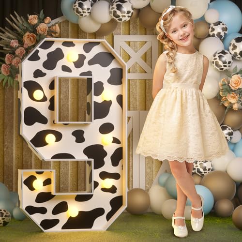 Image of Imprsv Cow Birthday Party Decorations, 3ft Marquee Numbers 9 Light Up Decor