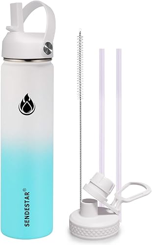 Miniatura 56 de SENDESTAR Botella de agua de boca ancha de acero inoxidable de 24 onzas, doble pared aislada al vacío, botella a prueba de fugas con tapa flexible