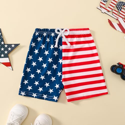 Image of Toddler Boy 4th of July Outfit Short Sleeve T-shirt + American Flag Shorts Independence Day Clothes