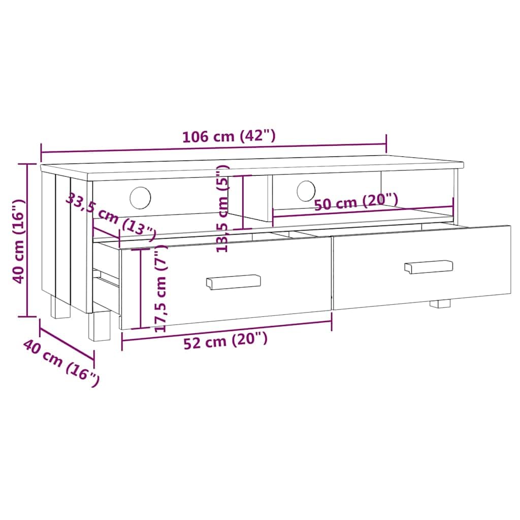 Szafka pod telewizor, ciemnoszara, z litego drewna sosnowego, 106 x 40 x 40 cm, z szufladami, przegródkami i kanałem kablowym, do przechowywania mebli do salonu, sypialni, kina domowego