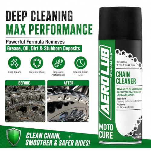Image of Chain Lube Spray & Chain Cleaner Spray Combo Kit for Bikes 145ml Each for Superior Chain Care | Rust & Corrosion Protection, Smooth Lubrication Suitable for All Motorcycles O /X /Z-Ring Chains