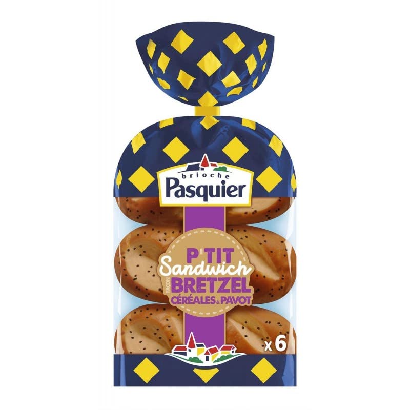6 PAINS FAÇON BRETZEL CÉRÉALES & PAVOT 270G, BRIOCHE PASQUIER, LOT DE 4