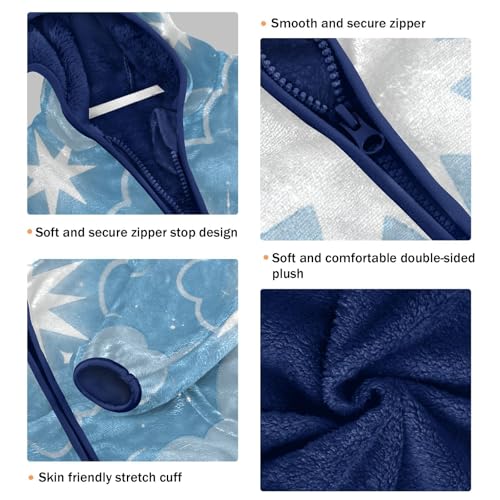 Stars and Clouds on Blue Toddler Fleece Jacket Girl Boys Hooded Fleece Jacket Coat Warm Outwear Zip-up 3-10T3