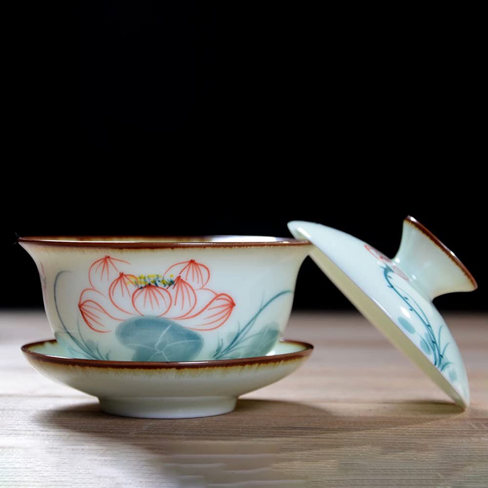 Miseczka do herbaty Kungfu, zestaw do herbaty Gaiwan, 175 ml Jingdezhen Lotus Pattern Ceramiczny kubek do herbaty Gaiwan, waza do herbaty, zestaw do ceremonii herbacianej