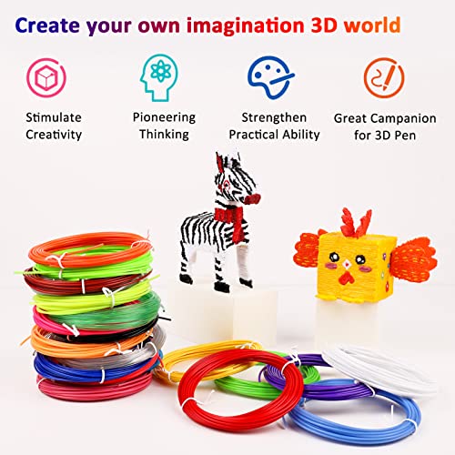 Image of 3D Pen Filament 400 Feet 20 Colors, dikale 3D Printing Pen Refills PLA Bonus 250 Stencil eBook, 3D Printer Pen Filament 1.75mm Smooth Printing