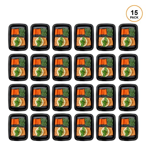 Image of Freshware Meal Prep Containers [15 Pack] 1 Compartment Food Storage Containers with Lids, Bento Box, BPA Free, Stackable, Microwave /Dishwasher /Freezer Safe (28 oz) Black
