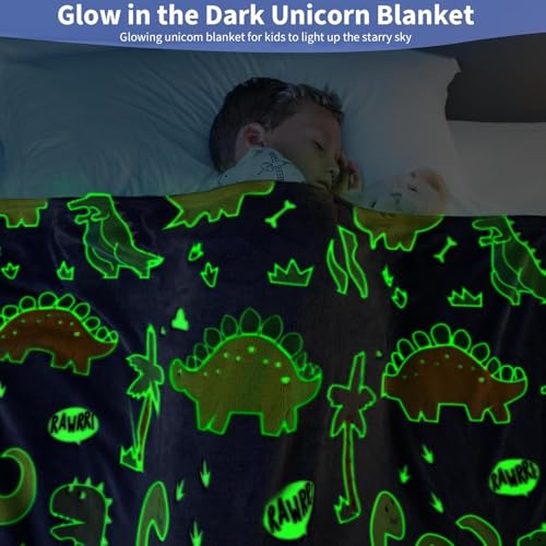 Image of DOCAT Glow Blanket for Kids 0-15 Years, 200x152 cm Double Bed Blanket for Girls Boys, Soft Cozy Flannel Fleece Throw Blankets for Winter, Radium Blanket Ideal Gift for Boys & Girls (Dino World)