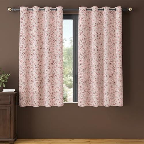 Image of Yellow Weaves 1 Pc Jacquard Leaf Eyelet Window Curtain - Perfect for Home, Office, Bedroom, Living Room & Balcony - 5 Feet (Dusty Pink)