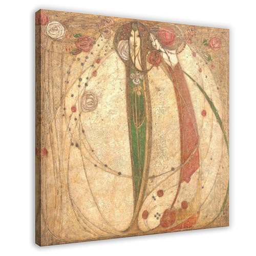Toile Margaret Macdonald rose blanche cadre 61x61 cm impression tableau mural fleuri