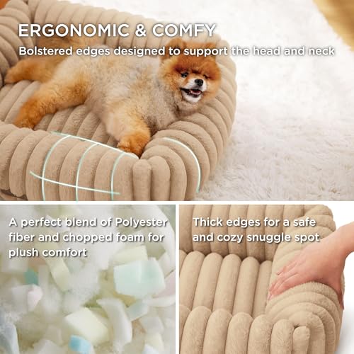 Image of Bedsure ComfyFleece Cute Dog Bed for Small Medium Dogs,25in Sandy Beige