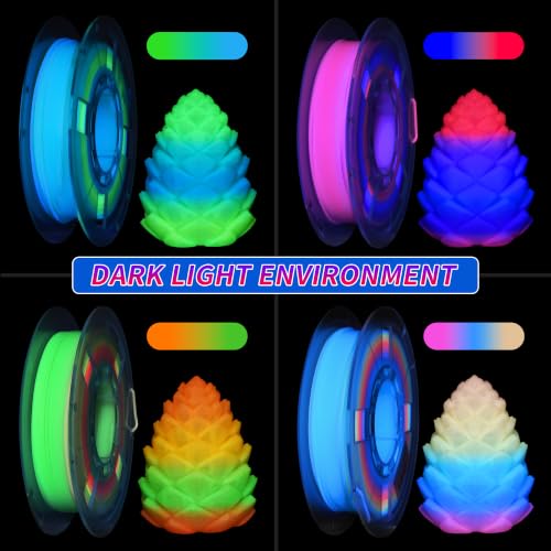 Image of RAMBERY Glow in the Dark Rainbow 3D Printer Filament, Luminous PLA Filament 1.75mm, Dimensional Accuracy + /- 0.02mm, 200gX4 Spools