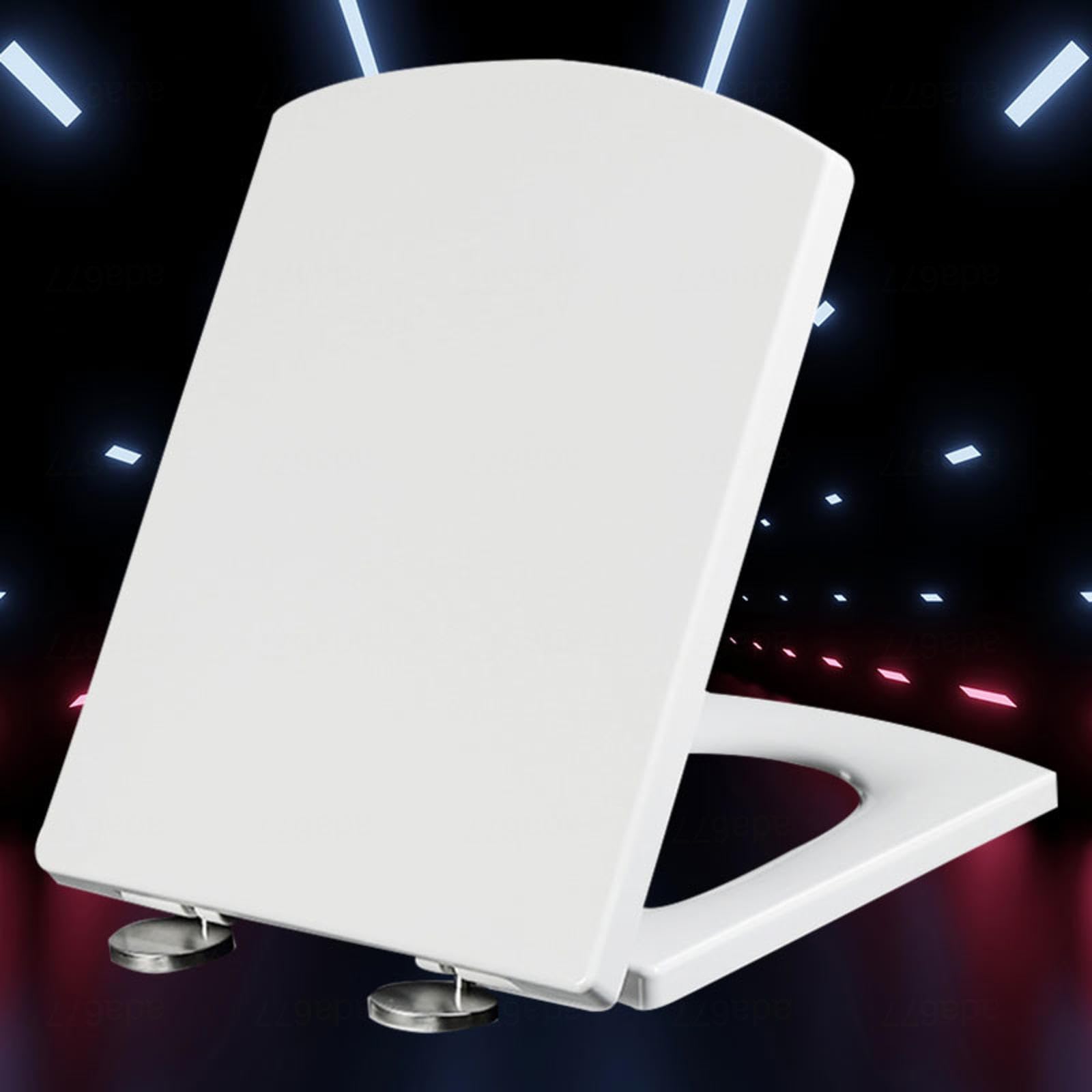 Abattant WC carré blanc à fermeture douce avec charnières inox
