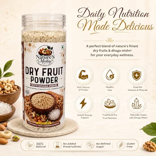 Image of Nature's Medley Premium Nuts and Seeds Dry Fruit Powder With Dhaga Mishri | Mixed DryFruit Powder | No Added Sugar | No Preservatives | Dryfruits Powder 125g