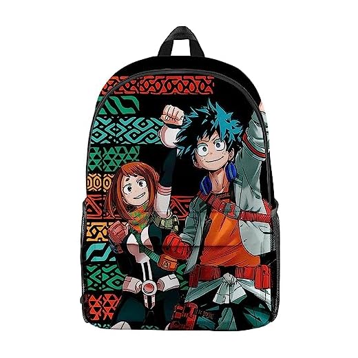 My Hero Academia Mochila para niños y niñas, Midoriya Izuku Bakugo Katsuki Cartoon MHA Anime School Bag Student Mochila de viaje de gran capacidad, Tipo 1, 47*31*18cm