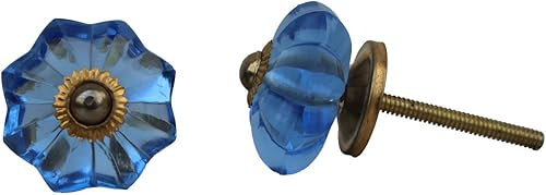 Indian Shelf 6 pomos para armarios  Perillas de cajón de flores de caléndula  Perillas de tocador azules para niños  Perillas para cajones de