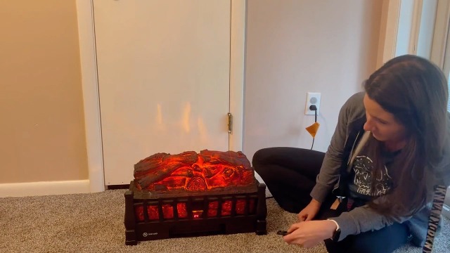 Electric Fireplace Logs Inserts Heater with Infrared Remote Controller 5 Flame Brightness 24 H Timer Overheating Protection for Home and Office Decor Black