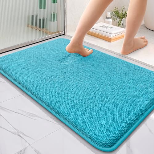Image of OLANLY Thick Memory Foam Bath Mat Rug 36x24, Extra Soft Absorbent Bathroom Rug, Quick Dry Bath Mats, Non-Slip, Machine Washable Carpet for Bathroom, Tub and Shower, Home Decor Accessories, Aqua Sky