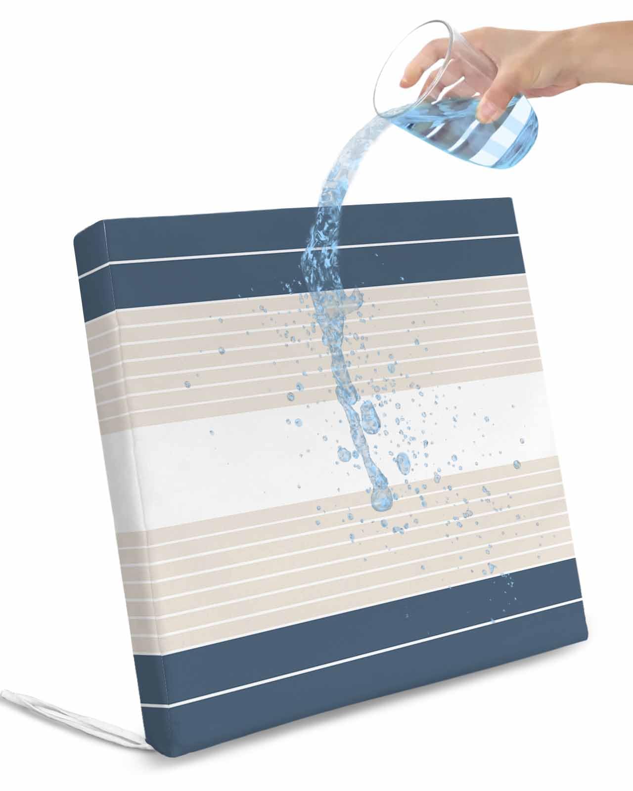 Hokiten Haze Blue Beige Stripe Outdoor Cushion Chair Cover Set of 2 - Waterproof Couch Seat Covers, Modern Art Horizontal Striped Patio Furniture Protector Cushions Slipcovers for Sofa/RV, 20